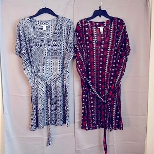 2 cover-ups for beach wear or pool side. Good condition. Black/white;Tan/Brown